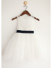 Ivory Lace Tulle Keyhole Back Lovely Short Flower Girl Dress